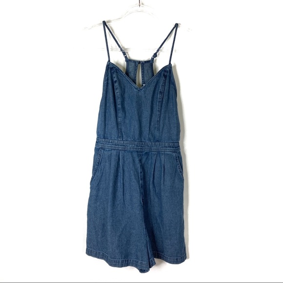 3/$30 American Eagle | Dark Chambray Blue Romper w/Pockets S - Picture 1 of 7